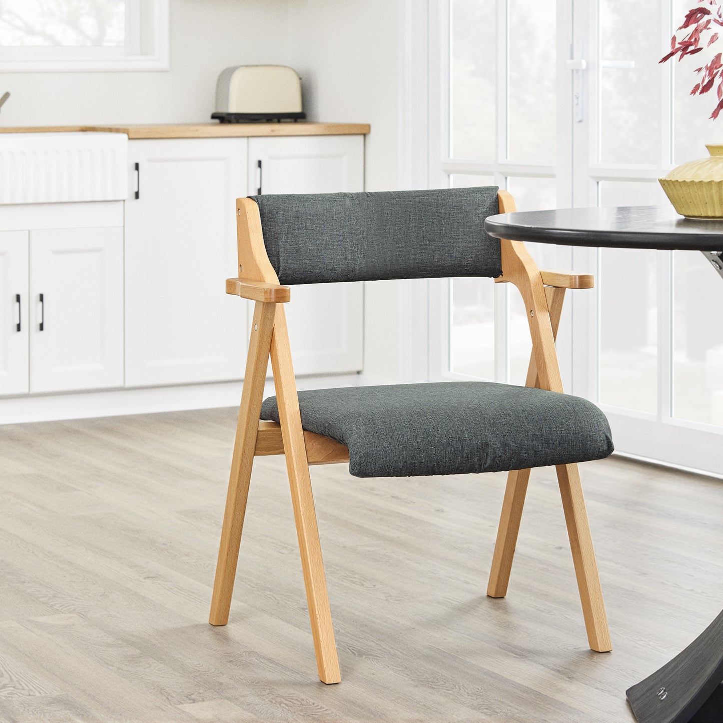 Folding Wooden Chair with Cushion – Pre-Assembled, Space-Saving Dining and Kitchen Chair, Padded Wooden Chair for Guests, Office, Balcony, Wedding, or Garden, Compact Folding Chair FST98