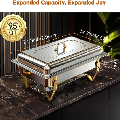 Golden Chafing Dish Buffet Set, 8QT High Grade Chafing Dishes for Buffet, Chafers and Buffet Warmers Sets for Wedding, Rolled-Edge Design, Only For Cooking