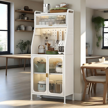 Keukenkast – Keukenkast Staand – Opbergkast – Hoge Kast – Pantrykast – Met Wielen En Verstelbare Poten – 66x36x160 cm – Met Werkblad