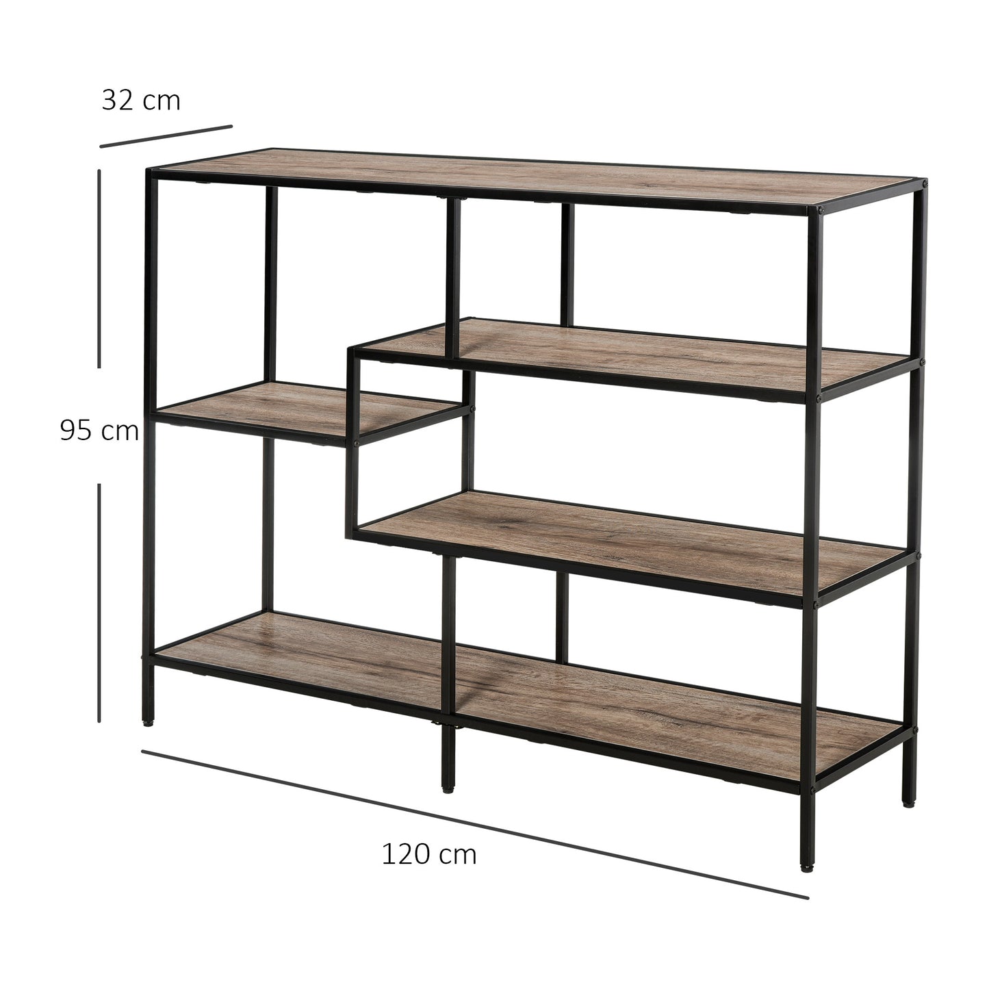 Boekenplank – Wandplank – Boekenrek – Opbergkast – Wandrek – Industrieel Design – Metalen Frame & Licht Eikenhout – 120x32x95 cm