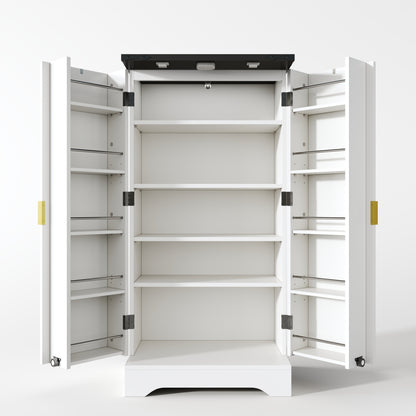 Modern White Metal Kitchen Cabinet with Spice Rack - Spacious Double Door Storage with Adjustable Shelves, Contemporary Design, 120x60.5x40cm, Durable Metal Construction for Kitchen Organization, Space-Saving Vertical Storage