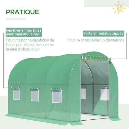 Tuin Kas Tunnel Kas Kweekkas Glazen Tuinkas Groentekas – 6 m² Oppervlakte – Verstevigd Buisframe Met Ritsdeur en 6 Ophoogbare Ventilatieraampjes – Groen