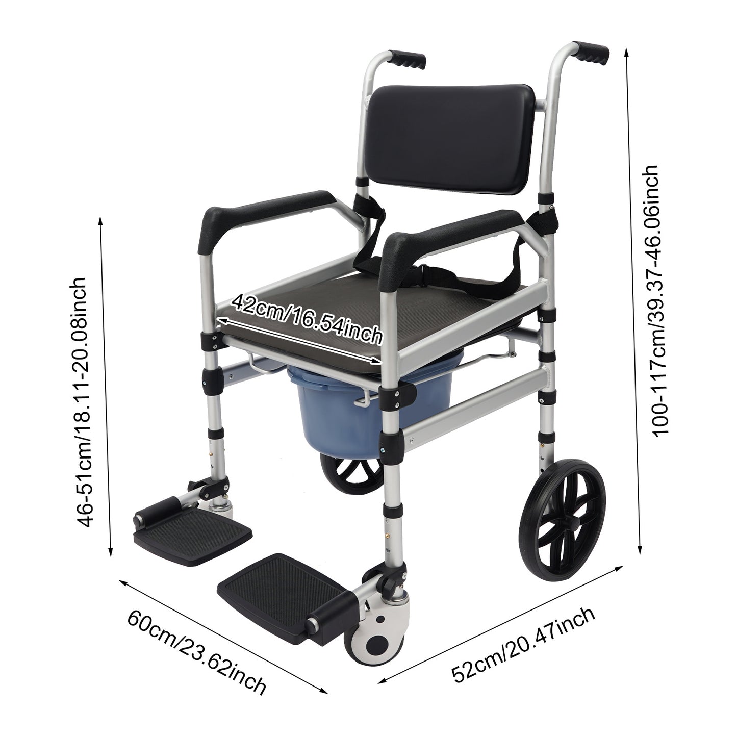 Opvouwbare Douchezit – Douchekruk – Toiletstoel – Mobiliteitsstoel – Douchehulp – Verstelbare Zithoogte – Aluminium Frame Met Wieltjes – Zwart-Zilver