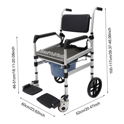 Opvouwbare Douchezit – Douchekruk – Toiletstoel – Mobiliteitsstoel – Douchehulp – Verstelbare Zithoogte – Aluminium Frame Met Wieltjes – Zwart-Zilver