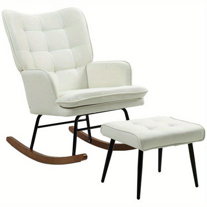 Draaifauteuil – Lounge Stoel – Relaxstoel – Schommelstoel – Fauteuil Met Voetenbank – Ergonomisch Design – Wit Zwart Hardhout & Metaal