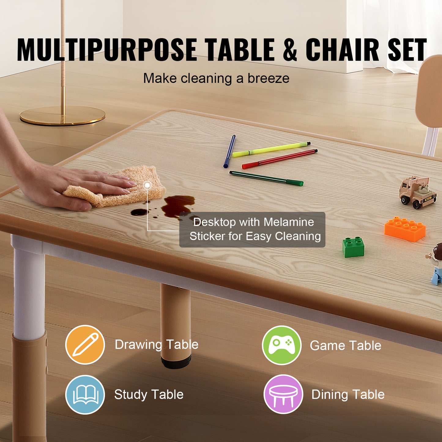 Kinderstoel – Kindertafel – Peuterstoel – Meegroeistoel – Speeltafel – Verstelbare Hoogte – Stevig Hout