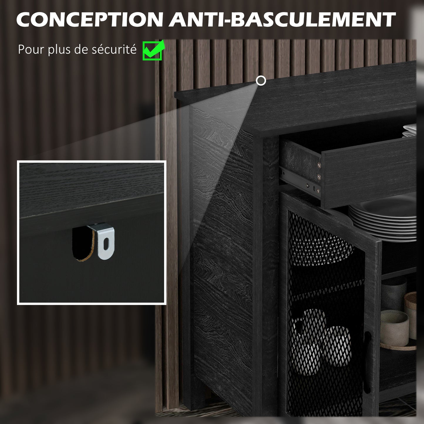 Lage Opbergkast – Dressoir – Tv-Meubel – Sideboard – Kast – Industrieel Design – Verstelbare Plank – Melamine Spaanplaat Zwart