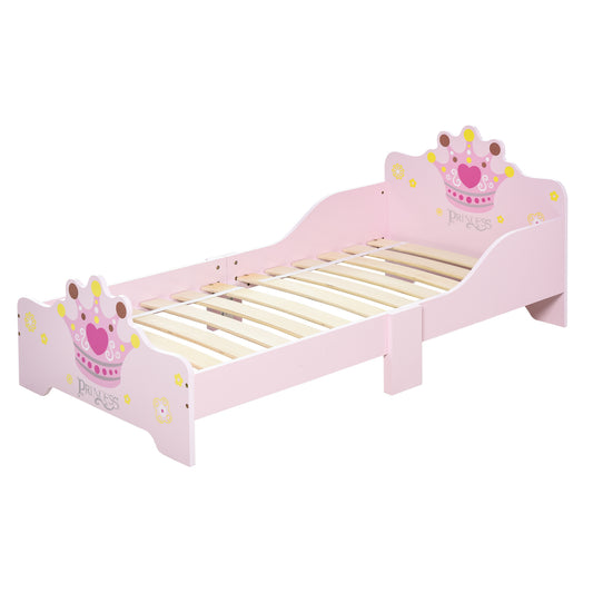 Kinderbed – Kinderbedje – Peuterbed – Juniorbed – Prinsessenbed – MDF Fineer – Inclusief Lattenbodem – Roze Met Kroontjesmotief