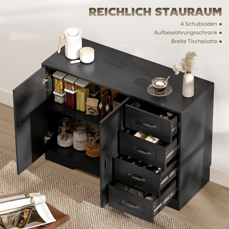 Dressoir – Sideboard – Ladekast – Opbergkast – Kast – Modern Zwart Design – 4 Lades & 1 Deurkast – Compact 105x40x76 cm