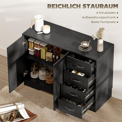 Dressoir – Sideboard – Ladekast – Opbergkast – Kast – Modern Zwart Design – 4 Lades & 1 Deurkast – Compact 105x40x76 cm