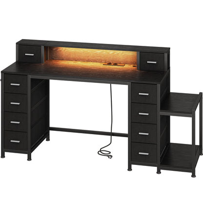 Gamingbureau – Computerbureau – Game Desk – Bureau – Bureautafel – RGB LED Verlichting – 156x48x91,5 cm – 10 Lades Met Monitorstandaard