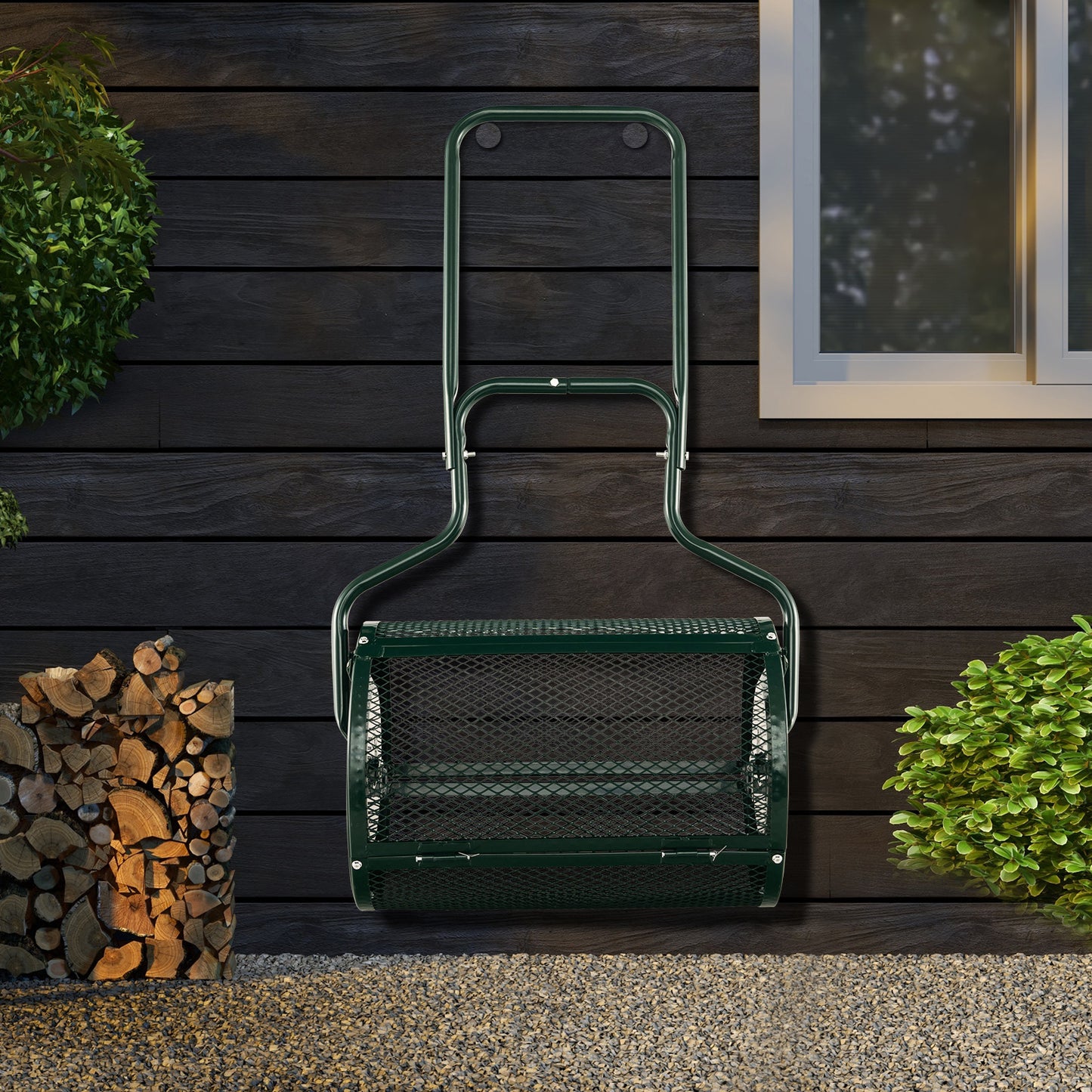Meststrooier – Compostverspreider – Strooiwagen – Gazonstrooier – Tuinstrooier – Metalen Mesh Mand – 75 Liter Inhoud – Lichtgewicht Poedercoating