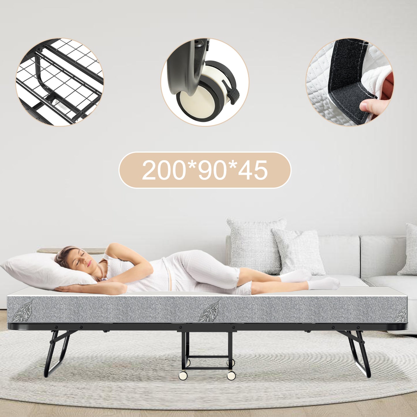 Opvouwbaar Bed – Logeerbed – Vouwbed – Opklapbed – Reisbbed – Metalen Frame – 90x200 cm – 13 cm Schuimmatras – Draagkracht 200 kg