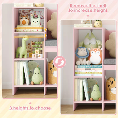 Boekenkast – Boekplank – Opbergkast – Speelgoedkast – Zitbank – Roze – 6 Kubussen – MDF Materiaal