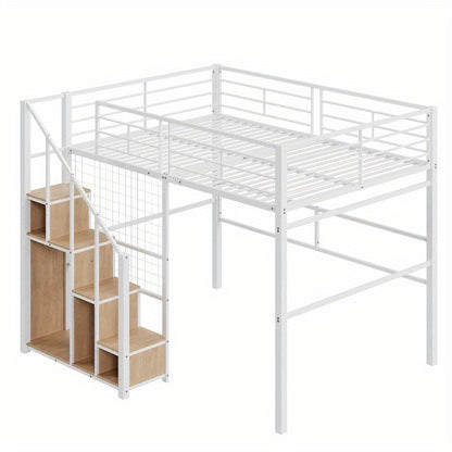 Tienerbed – Jongerenbed – Stapelbed – Halfhoogslaper – Bed met Trap – Volwassenformaat 140x200 cm – Stevig Metaal Zonder Hout