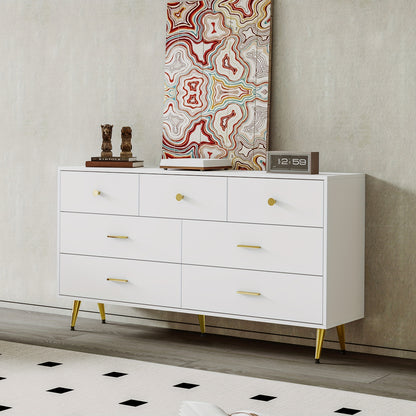Furniture Piece with Multiple Drawers And Golden Details, Suitable for Dining Room Or Kitchen, Measuring 140*35*76Cm.