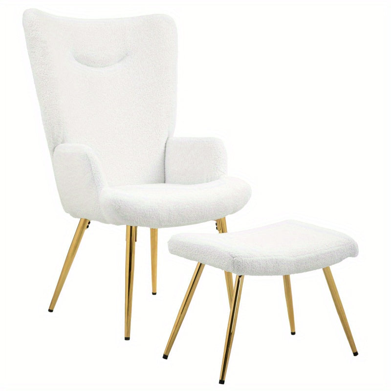 Fauteuil – Loungefauteuil – Relaxstoel – Zetel – Armstoel – Sherpa Bekleding – Hoog Rugleuning Met Voetenbank – Stalen Poten – Compact Design – Comfortabel & Duurzaam
