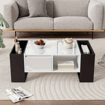 Salontafel – Koffietafel – Woonkamertafel – Bijzettafel – Lounge tafel – Modern Design – Hoogglans Zwart-Wit – Met Lade en Open Vak – 105x60x40,5 cm – Duurzaam Material