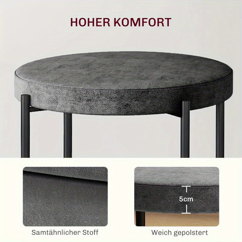 Küchenhocker 4-Er Set, Stapelbar, Samtoptik, Bis 100Kg, Stahlrahmen, 41.5 X 41.5 X 46 Cm, Dunkelgrau, Freizeitstuhl, Bequeme Wohnzimmermöbel, Multifunktionaler Sitz, Geeignet Für Wohnzimmer, Schlafzimmer, Esszimmer, Flur,