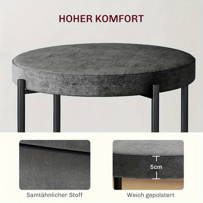 Küchenhocker 4-Er Set, Stapelbar, Samtoptik, Bis 100Kg, Stahlrahmen, 41.5 X 41.5 X 46 Cm, Dunkelgrau, Freizeitstuhl, Bequeme Wohnzimmermöbel, Multifunktionaler Sitz, Geeignet Für Wohnzimmer, Schlafzimmer, Esszimmer, Flur,