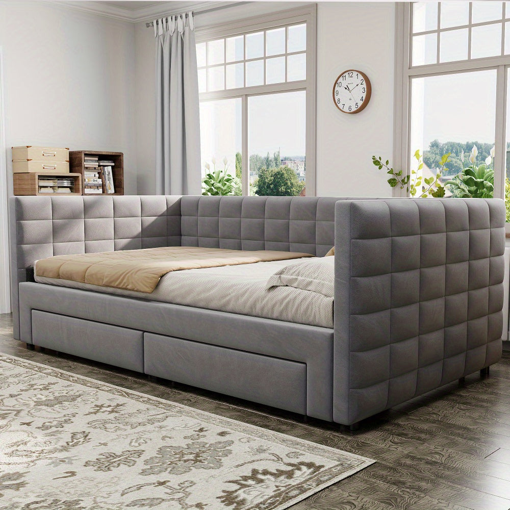 Bankbed – Slaapbank – Opklapbed – Klapbank – Zetelbed – 3-in-1 Multifunctioneel – Opberglades – 90x190 cm – Grijze Katoen-linnen Bekleding – Stevige Lattenbodem