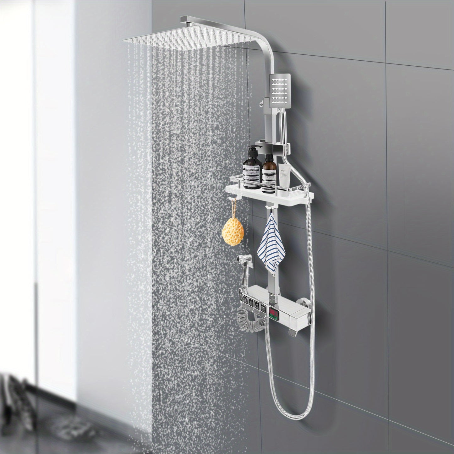 Douche Systeem – Regendouche – Doucheset – Handdouche – Douchekraan – 20x20 cm Regendouchekop – LED Temperatuurdisplay