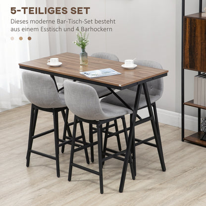 Barset – Barkrukken – Bartafel – Keukentafel – Bistroset – Lichtgrijs – Stalen Frame – Verstelbare Poten – Comfortabele Zitting 120x60x91 cm