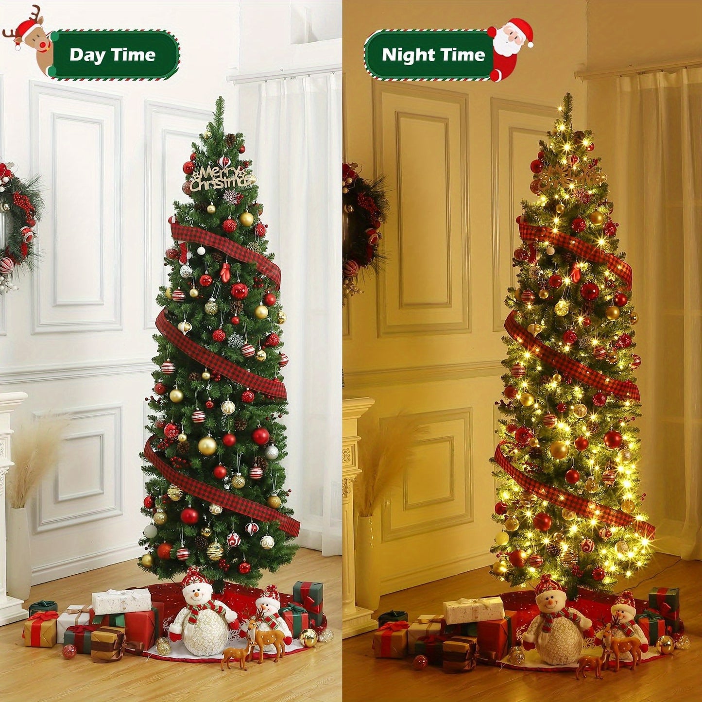 kunstkerstboom – nepkerstboom – kunstboom – kerstversiering – kerstdecoratie – 230 cm groot – 9 lichtstanden met warm wit en multicolor LEDs