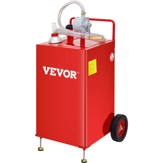VEVOR Fuel Caddy 30 Gallon Fuel Storage Tank with 2 Wheels and Manual Pump, Red