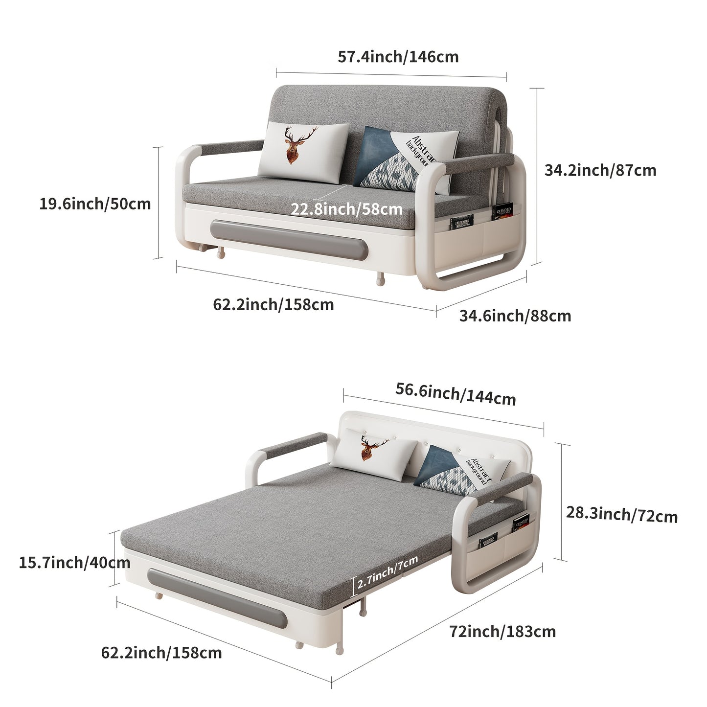 Uitschuifbaar Sofa Bed – Slaapbank – Bedbank – Slaapbank Met Opbergruimte – Zitting Met Opbergvak – Compact 158 cm – Modern Minimalistisch Design