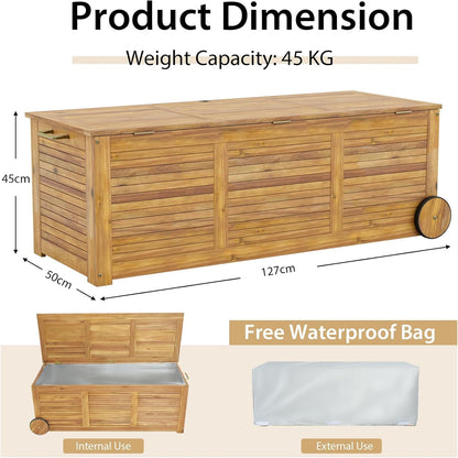 Tuinkist – Tuinopbergbox – Kussenbox – Tuinbox – Opbergdoos – Acacia Hout – 285 Liter – Met Wieltjes en Waterdichte Binnenzak