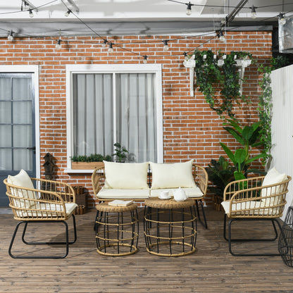 Tuinset – Loungeset – Buitenmeubelset – Garden Set – Beige – 5-delig Met 2 Fauteuils En 2 Bijzettafels – Comfortabele Kussens Met Polyester Hoezen – Weerbestendig Met Metalen Frame