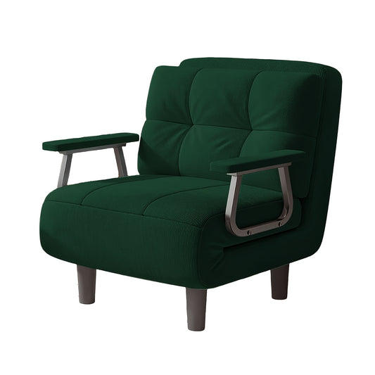 Bankbed – Slaapbank – Bedbank – Loveseat – Sofa – Corduroy Bekleding – Inklapbaar Met Zilveren Armleuningen – Compact 60x77x50 cm – Comfortabel Voor Lang Zitten