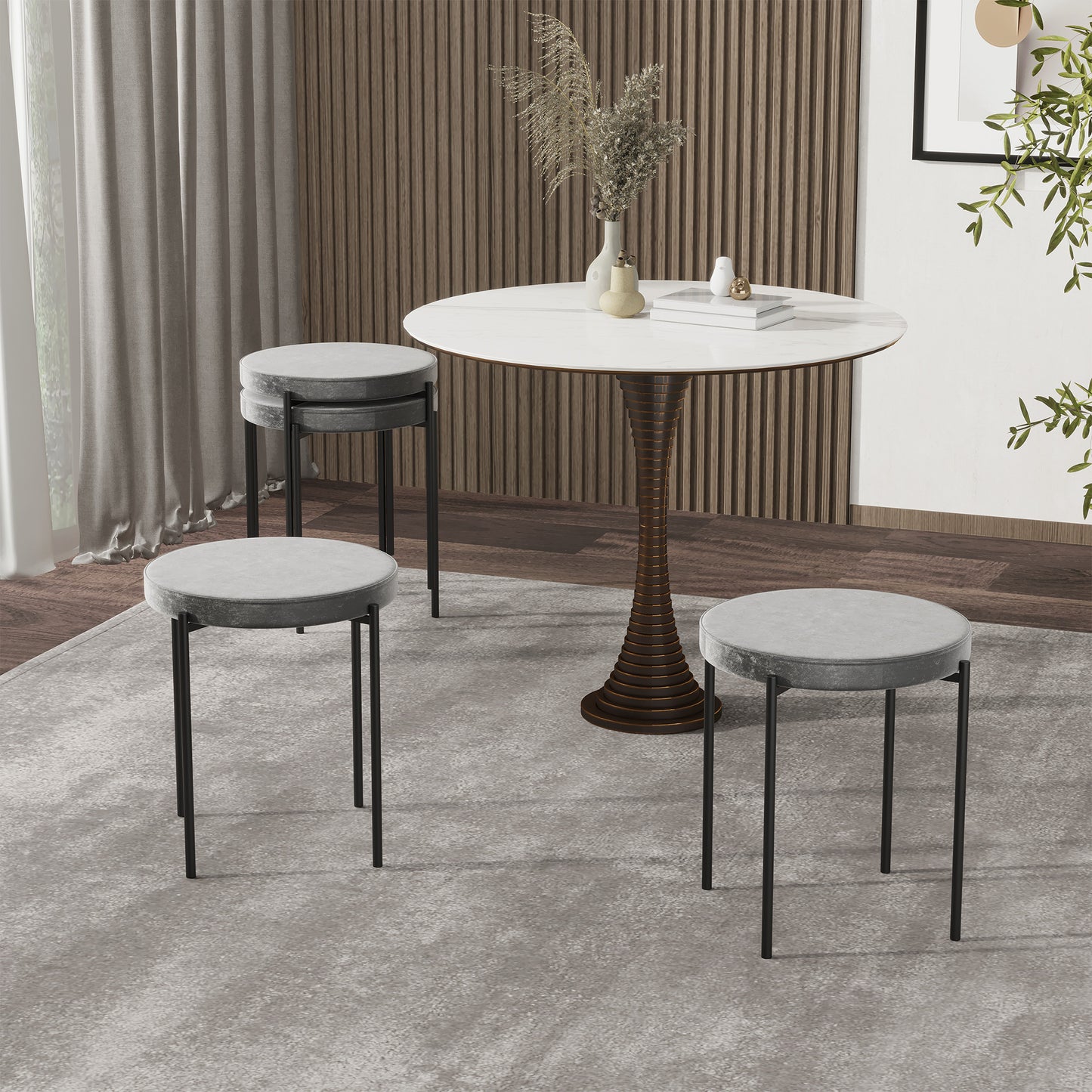 Stapelbare Krukken – Barstoelen – Keukenkrukken – Eetkamerstoelen – Zitkrukken – Set Van 4 – Fluwelen Zitting – Stevige Metalen Constructie