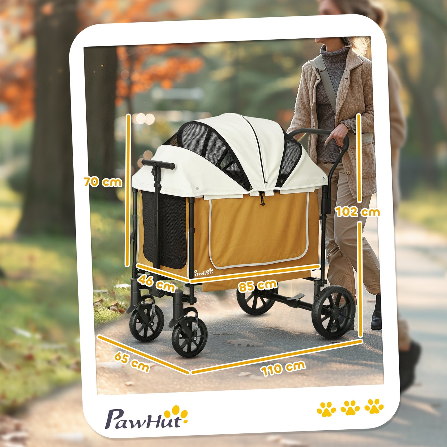 Opvouwbare Hondenwagen – Hondenbuggy – Huisdierenwagen – Wandelwagen – Dierenbuggy – Bruin – Geschikt Voor Huisdieren Tot 30 Kg – Ruim En Comfortabel Interieur 110x65x102 cm