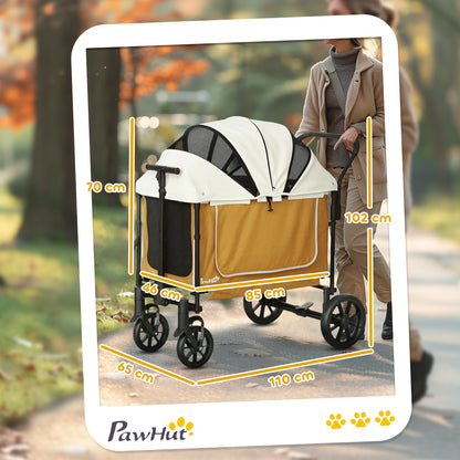 Opvouwbare Hondenwagen – Hondenbuggy – Huisdierenwagen – Wandelwagen – Dierenbuggy – Bruin – Geschikt Voor Huisdieren Tot 30 Kg – Ruim En Comfortabel Interieur 110x65x102 cm