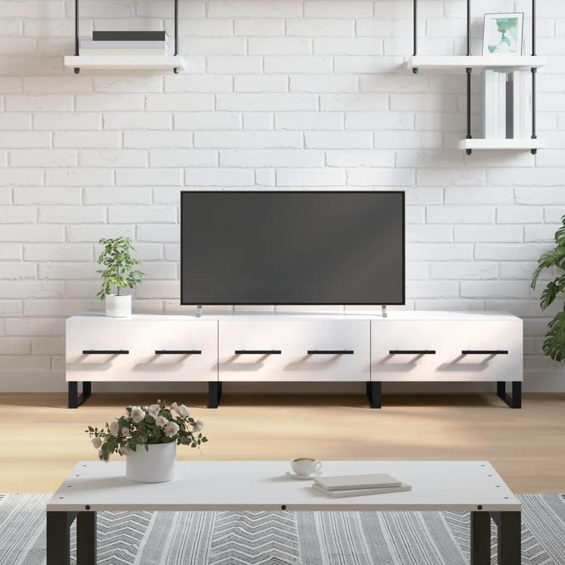 Modern TV Stand with Built-in Media Console - Heavy-Duty TV Cabinet, Space-Saving Wall-Mounted Entertainment Center, White Glossy