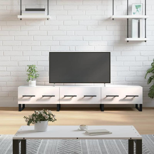 Modern TV Stand with Built-in Media Console - Heavy-Duty TV Cabinet, Space-Saving Wall-Mounted Entertainment Center, White Glossy