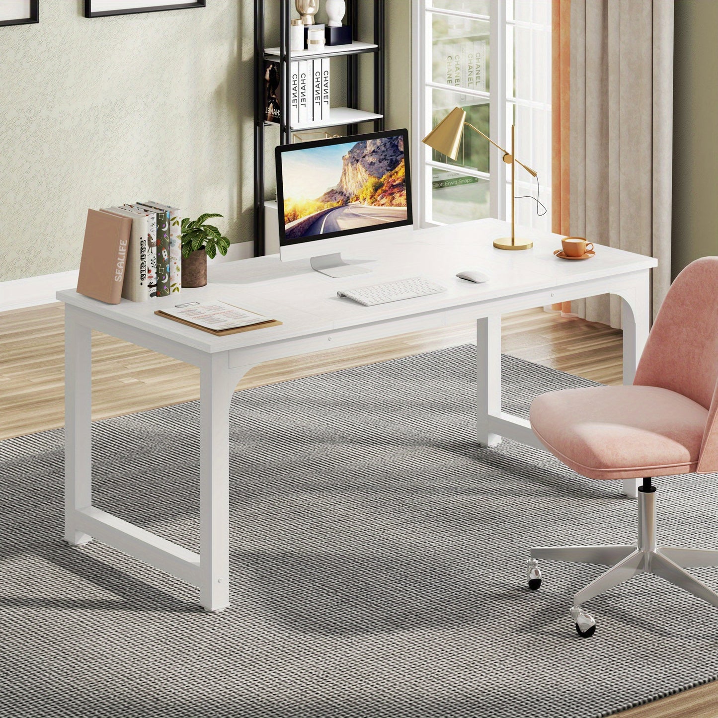Vergadertafel – Conferentietafel – Bureautafel – Werktafel – Vergadermeubel – Compact formaat – Wit blad met zwart metalen frame