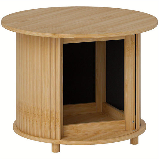 Salontafel – Woonkamertafel – Bijzettafel – Koffietafel – Tafel – Ronde Bamboe Salontafel – Verborgen Opbergruimte – Massief Hout – Geen Montage