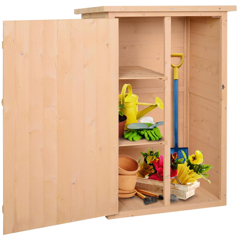 Large Outdoor Tool Shed with Shelving - Heavy-Duty Metal Frame & Natural Wood Construction, 75x56x115cm Weatherproof Storage Cabinet with Removable Shelves, Lockable Door & Ventilation System for Garden, Workshop, Patio - Cof
