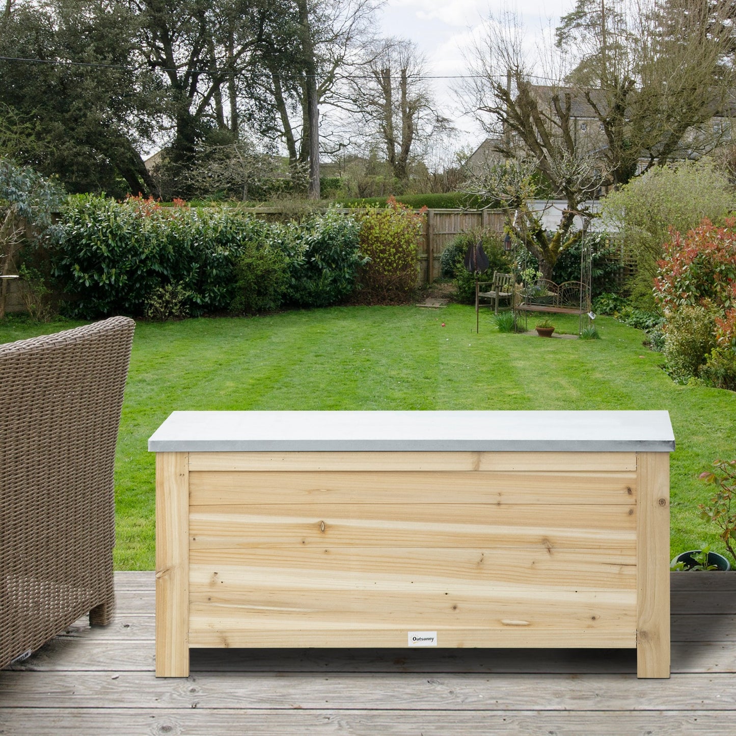 Tuinkist – Tuinopbergbox – Kussenbox – Tuinbox – Opbergkist – Massief Hout – Gegalvaniseerd Metalen Deksel – 155L – 110x50x50 cm