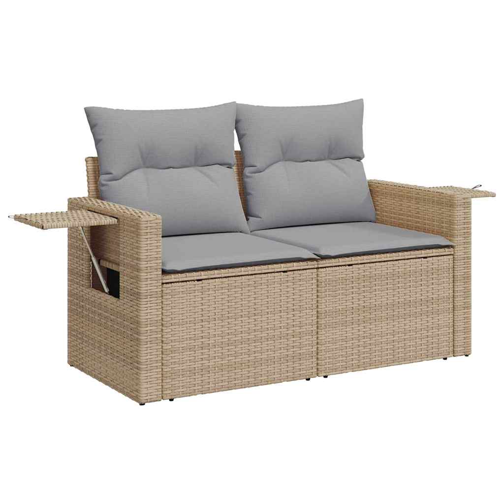 Tuinbank – Buitenbank – Loungeset – Tuinmeubel – Poly Rattan – Modulaire Opstelling – UV-Bestendig – Beige Met Kussens