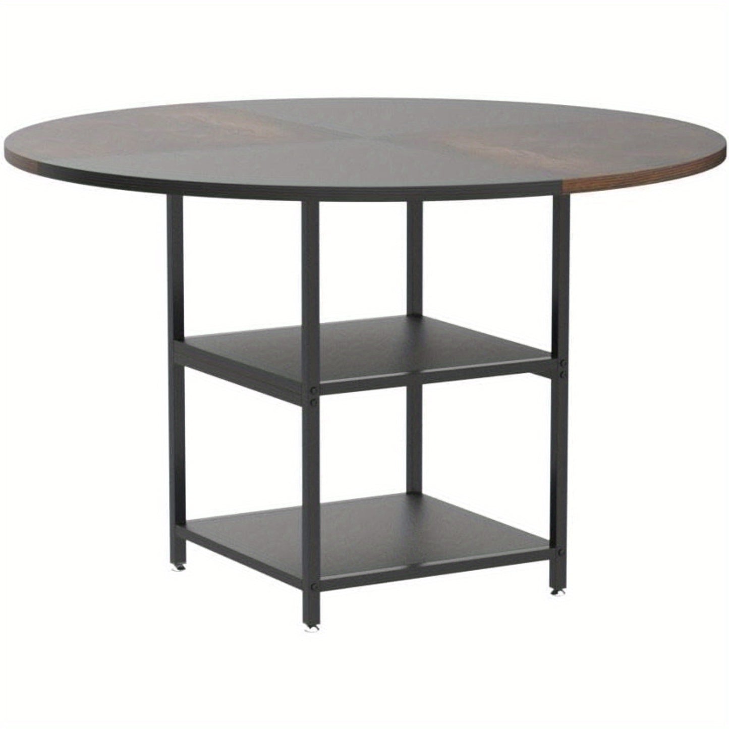 Ronde Vergadertafel – Vergadertafel, Trainingstafel, Eettafel, Bureautafel – 120 cm Diameter – Zwartbruine Afwerking – 2-Laags Opbergrek – Verstelbare Voetjes