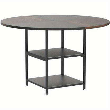 Ronde Vergadertafel – Vergadertafel, Trainingstafel, Eettafel, Bureautafel – 120 cm Diameter – Zwartbruine Afwerking – 2-Laags Opbergrek – Verstelbare Voetjes