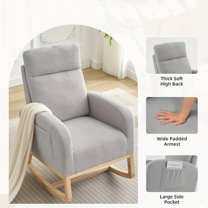Schommelstoel Ergonomisch – Schommelstoel Met Voetensteun – Relaxstoel – Stoel Voor Woonkamer – Accentstoel Grijs – Hoge Rugleuning – Zijzakken En Zachte Bekleding
