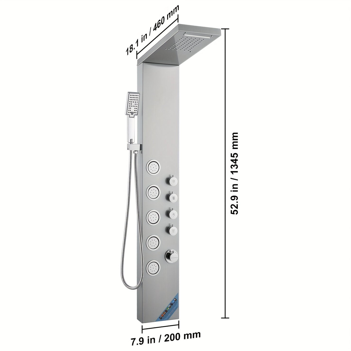 Doucheset – Douchepaneel – Douchekolom – Regendouche – Handdouche – Roestvrij Staal – 4 Douchestanden & 5 Massagejets – Wandmontage 150 cm