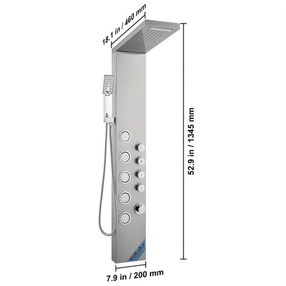 Doucheset – Douchepaneel – Douchekolom – Regendouche – Handdouche – Roestvrij Staal – 4 Douchestanden & 5 Massagejets – Wandmontage 150 cm