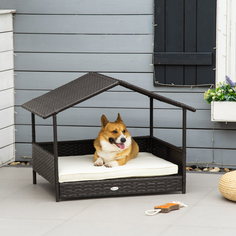 Hondenhok – Hondenmand – Dierenhuis – Hondenhuis – Hondenbed – Weerbestendig – Stevig Frame – 98x69x73 cm – Koffiebruin Rattan