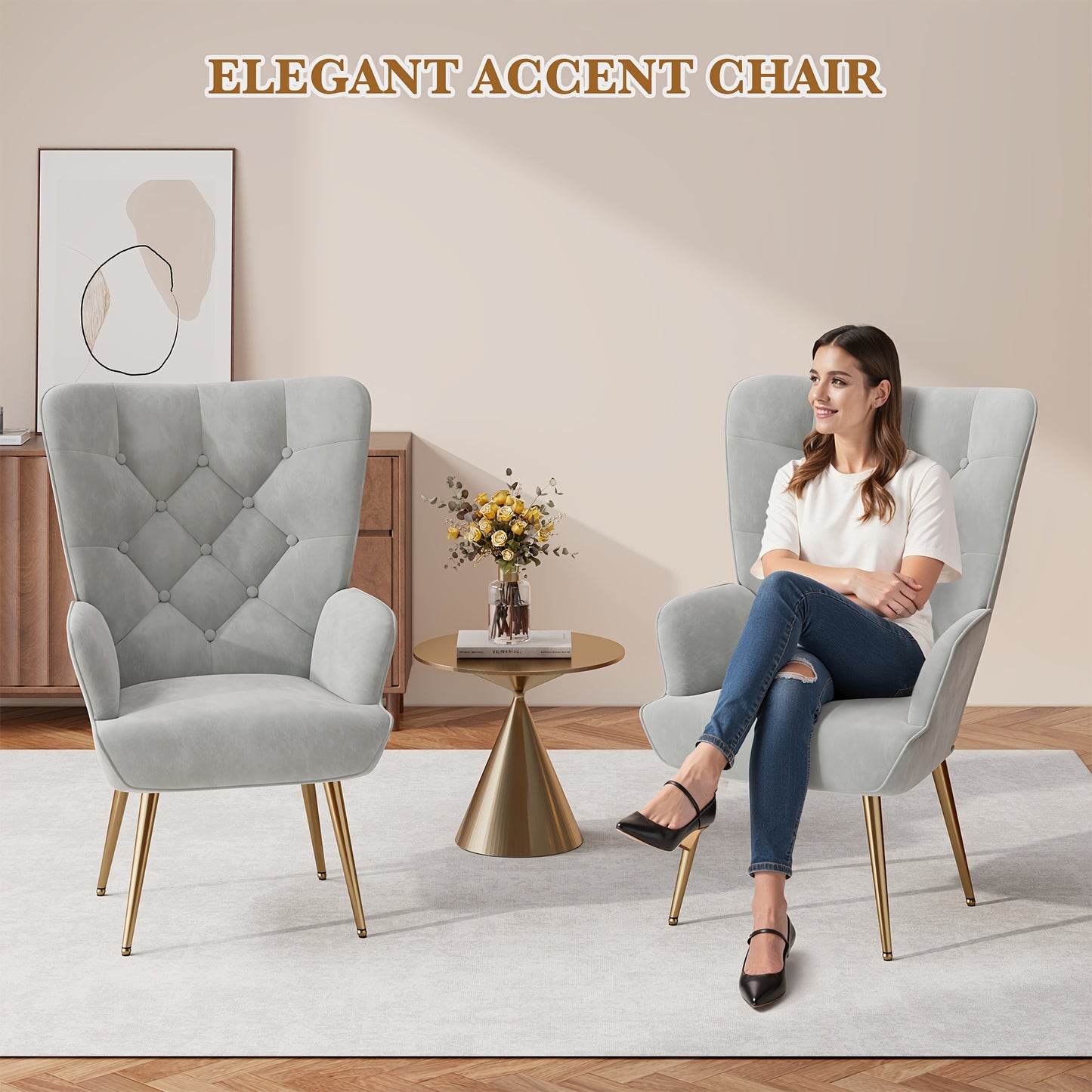 Fauteuil – Relaxstoel – Zetel – Lounge Stoel – Leunstoel – Modern Design – Fluwelen Bekleding – Metalen Poten